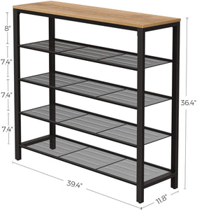 Shoe Rack | 5-Tier Shoe Storage Organizer with 4 Mesh Shelves