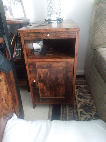 Brown Wooden Side Table with Door & Shelf - HWLEXTRA