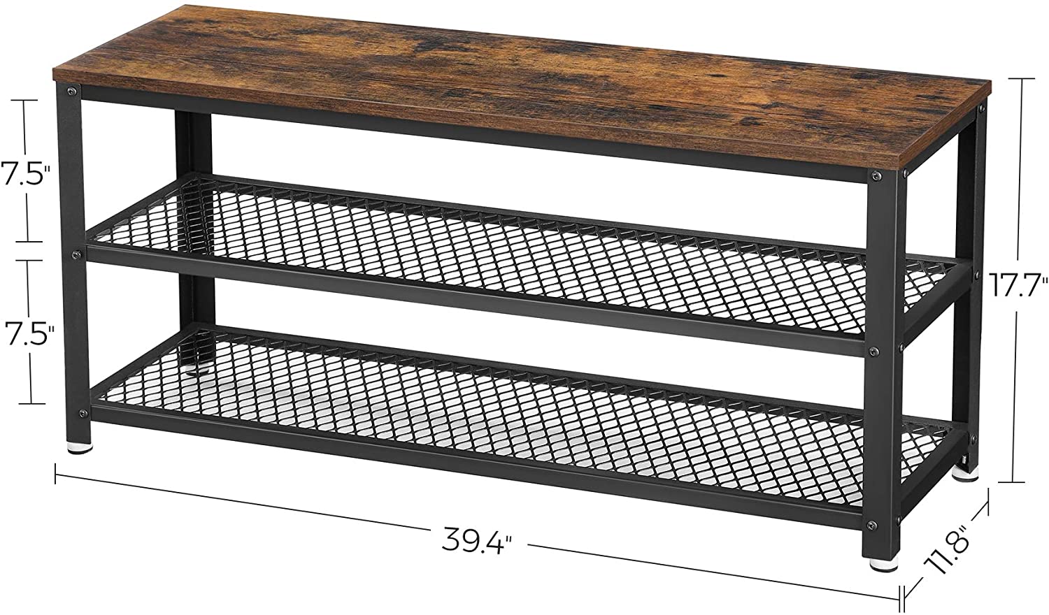 Rustic Brown 3-Tier Shoe Storage Bench - HWLEXTRA