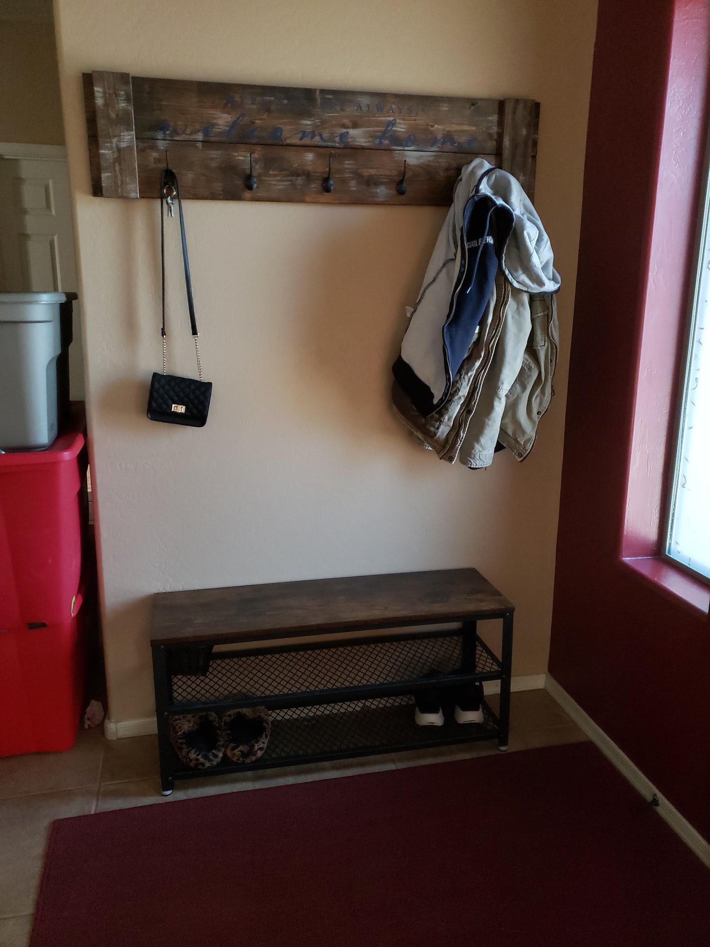 Rustic Brown 3-Tier Shoe Storage Bench - HWLEXTRA