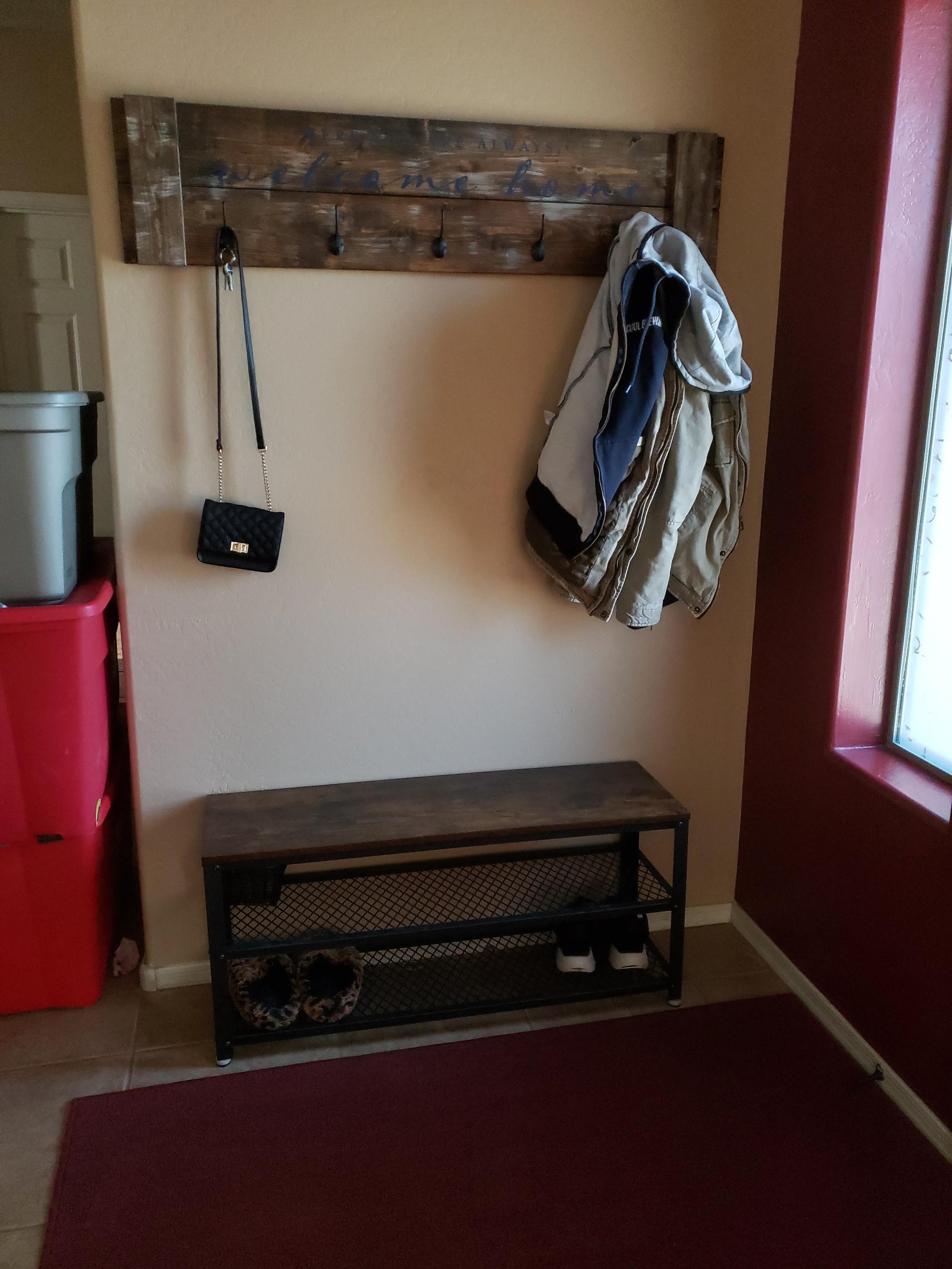 Rustic Brown 3-Tier Shoe Storage Bench - HWLEXTRA