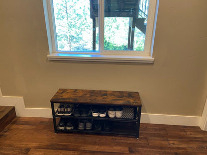 Rustic Brown 3-Tier Shoe Storage Bench - HWLEXTRA