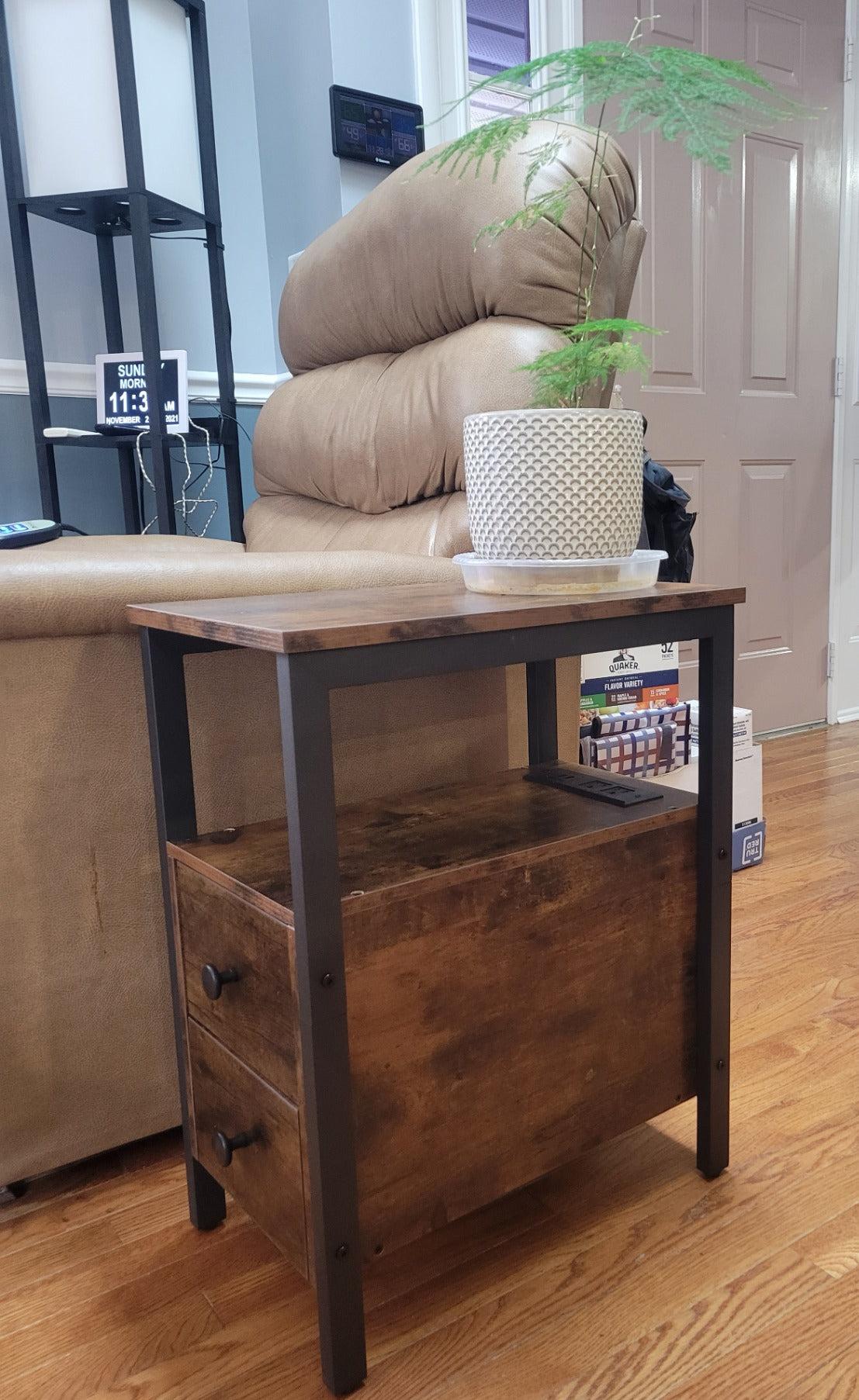 End Table, Narrow Side Table with 2 Drawers, USB Ports & Power Outlets