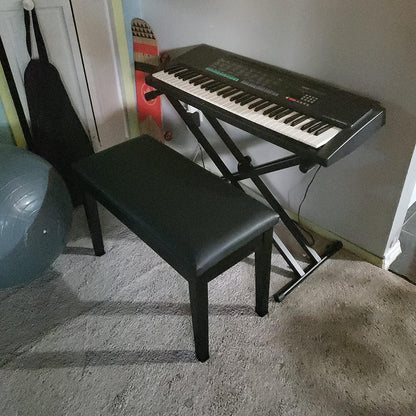Wooden Duet Piano Bench with Padded Cushion and Music Storage Black
