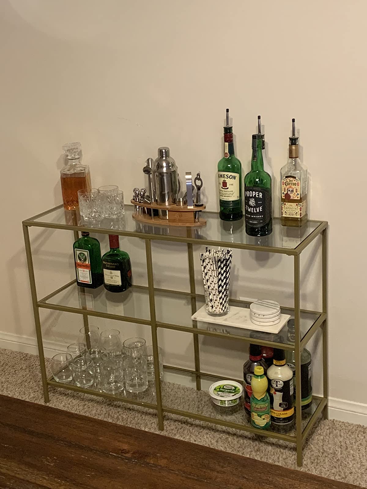 Console Table with 3 Shelves | 51.2 x 11.8 x 28.7 Inches | Metal Frame - HWLEXTRA 