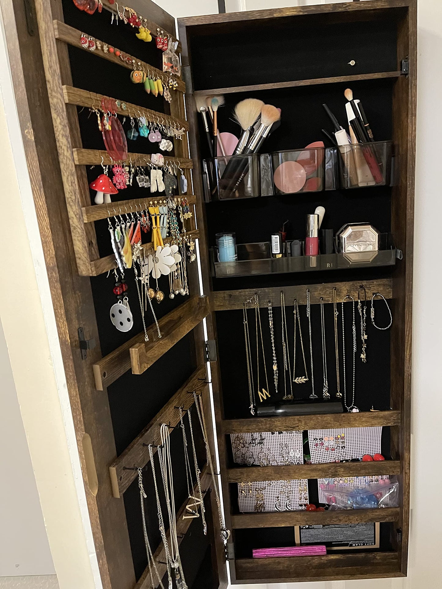 White Wall-Mounted Jewelry Armoire with Mirror - HWLEXTRA
