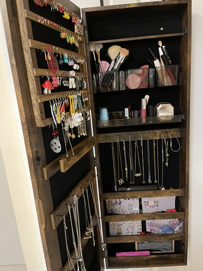 White Wall-Mounted Jewelry Armoire with Mirror - HWLEXTRA
