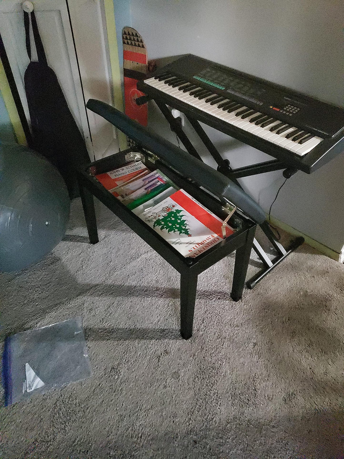 Wooden Duet Piano Bench with Padded Cushion and Music Storage Black