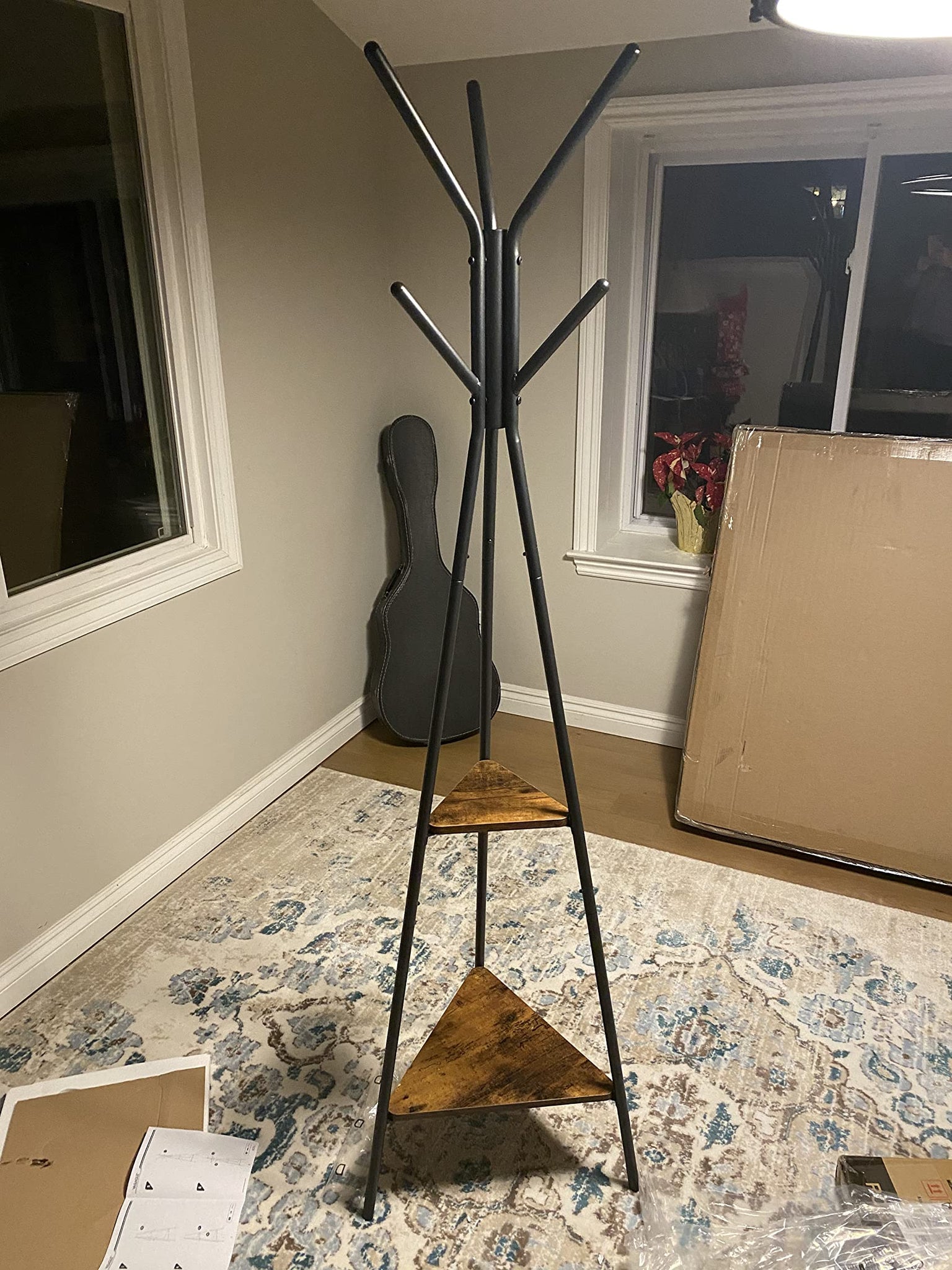 Coat Rack Freestanding, Coat Hanger Stand, Hall Tree with 2 Shelves, for Clothes, Hat, Bag, Industrial Style, Greige and Black