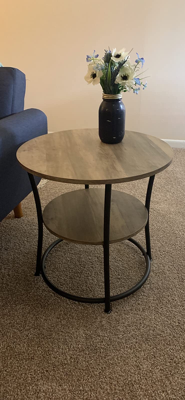 Side Table | Round End Table with Shelves - HWLEXTRA 
