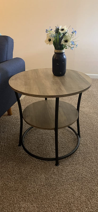 Side Table | Round End Table with Shelves - HWLEXTRA 