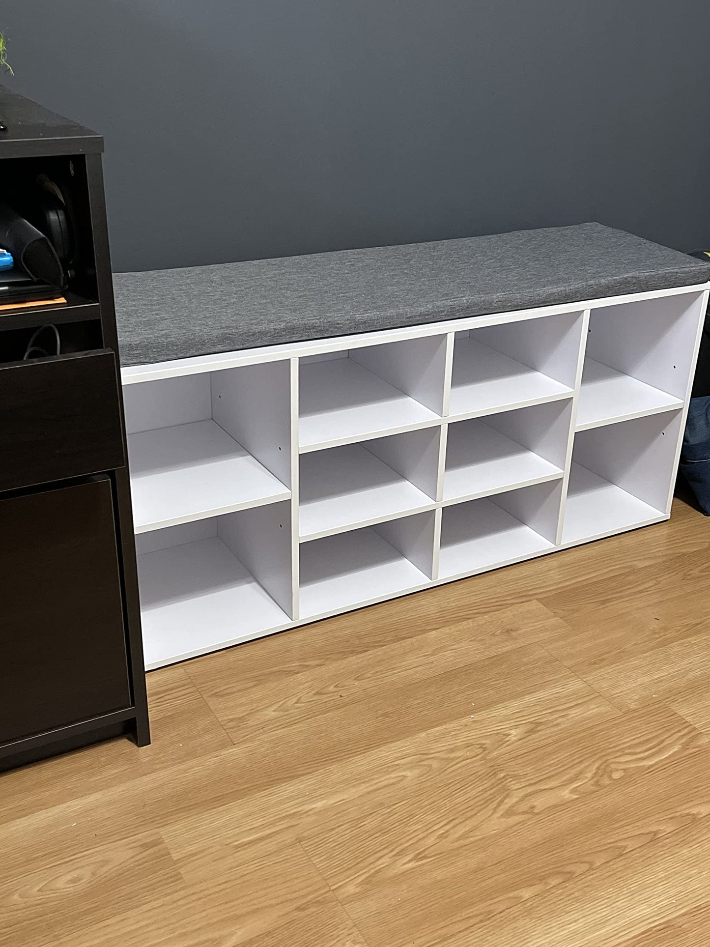 Cubbie Shoe Cabinet Storage Bench with Cushion, Adjustable Shelves, Holds up to 440lb