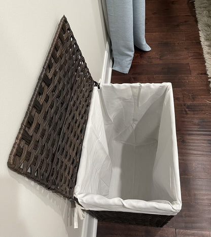Handwoven Laundry Hamper, Synthetic Rattan Laundry Basket with Removable Liner Bag, Clothes Hamper
