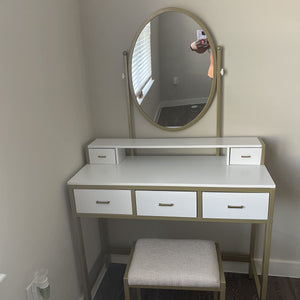 Makeup Vanity Table, Vanity Desk with Padded Stool, Vanity Set - HWLEXTRA 