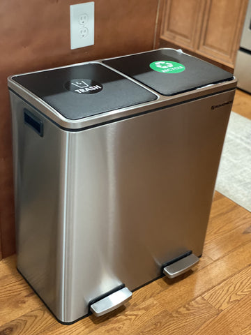 Dual Trash Can, 2 x 4 Gal (2 x 15L) Garbage Can, Steel Pedal Recycle Bin with Lid and Inner Buckets