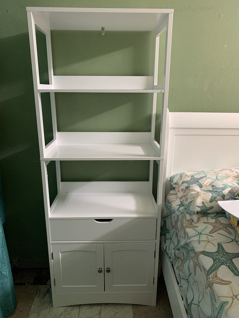 Free Standing Linen Tower, Bathroom Storage Cabinet, Bookcase with 3 Open Shelves