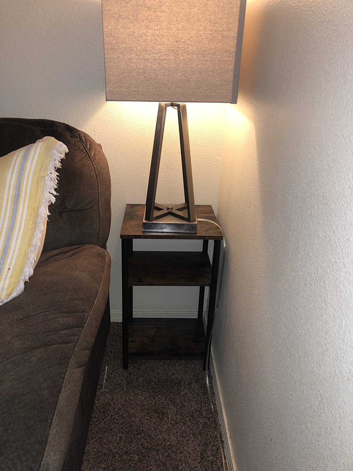 Rustic Brown & Black 3-Tier Slim Tall Side Table - HWLEXTRA