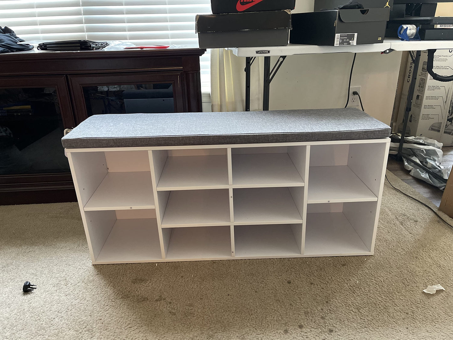 Cubbie Shoe Cabinet Storage Bench with Cushion, Adjustable Shelves, Holds up to 440lb