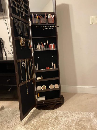 Rustic Brown 360° Swivel Lockable Jewelry Armoire - HWLEXTRA