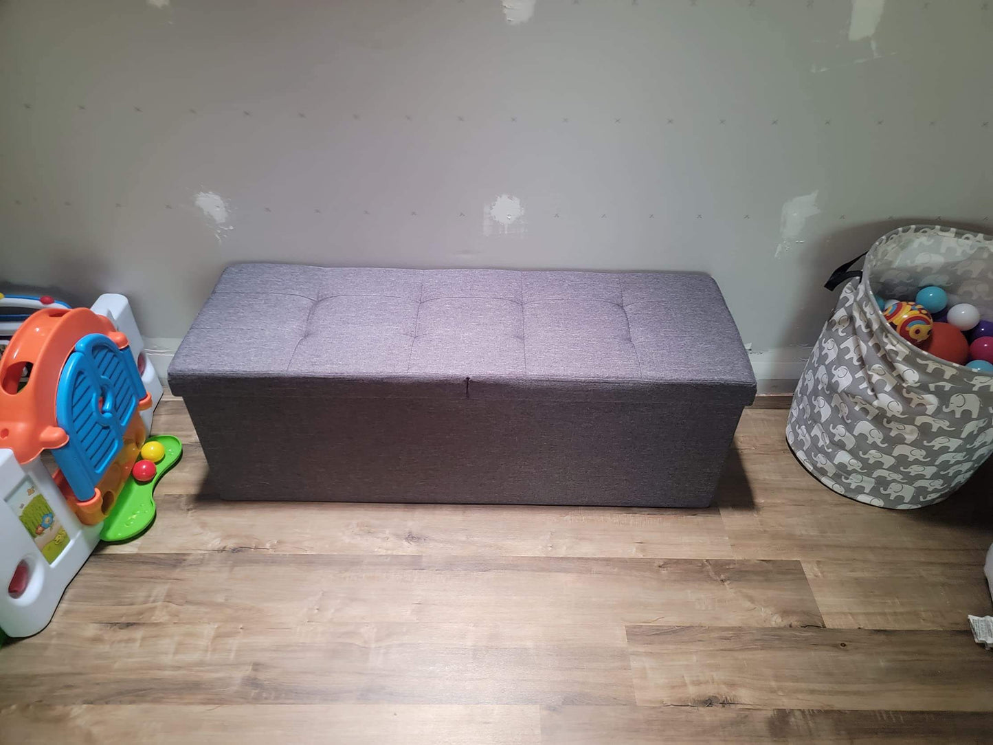 43.3 Inches Storage Ottoman Bench, Folding Storage Chest, Footstool with Flip-up Lid - HWLEXTRA 