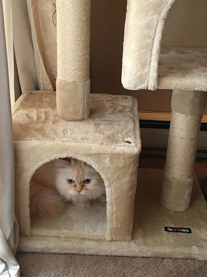 Cat Tree for Large Cats, 2 Cozy Plush Condos and Sisal Posts - HWLEXTRA 