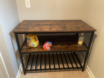 Industrial Rustic Brown 3 Shelves Kitchen Island - HWLEXTRA