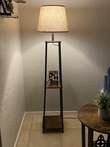 Floor Lamp with Shelves, Standing Reading Lamp with LED Bulb and Lamp Shade, for Living Room - HWLEXTRA 