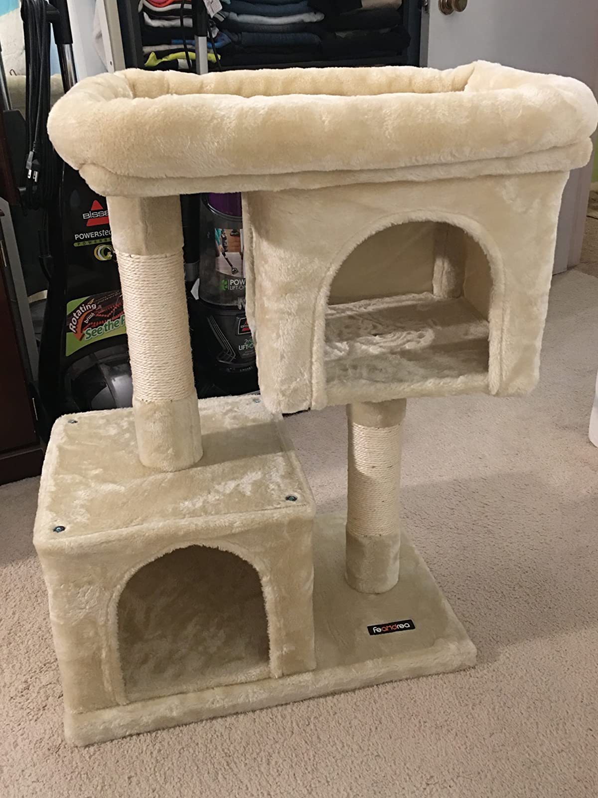Cat Tree for Large Cats, 2 Cozy Plush Condos and Sisal Posts - HWLEXTRA 