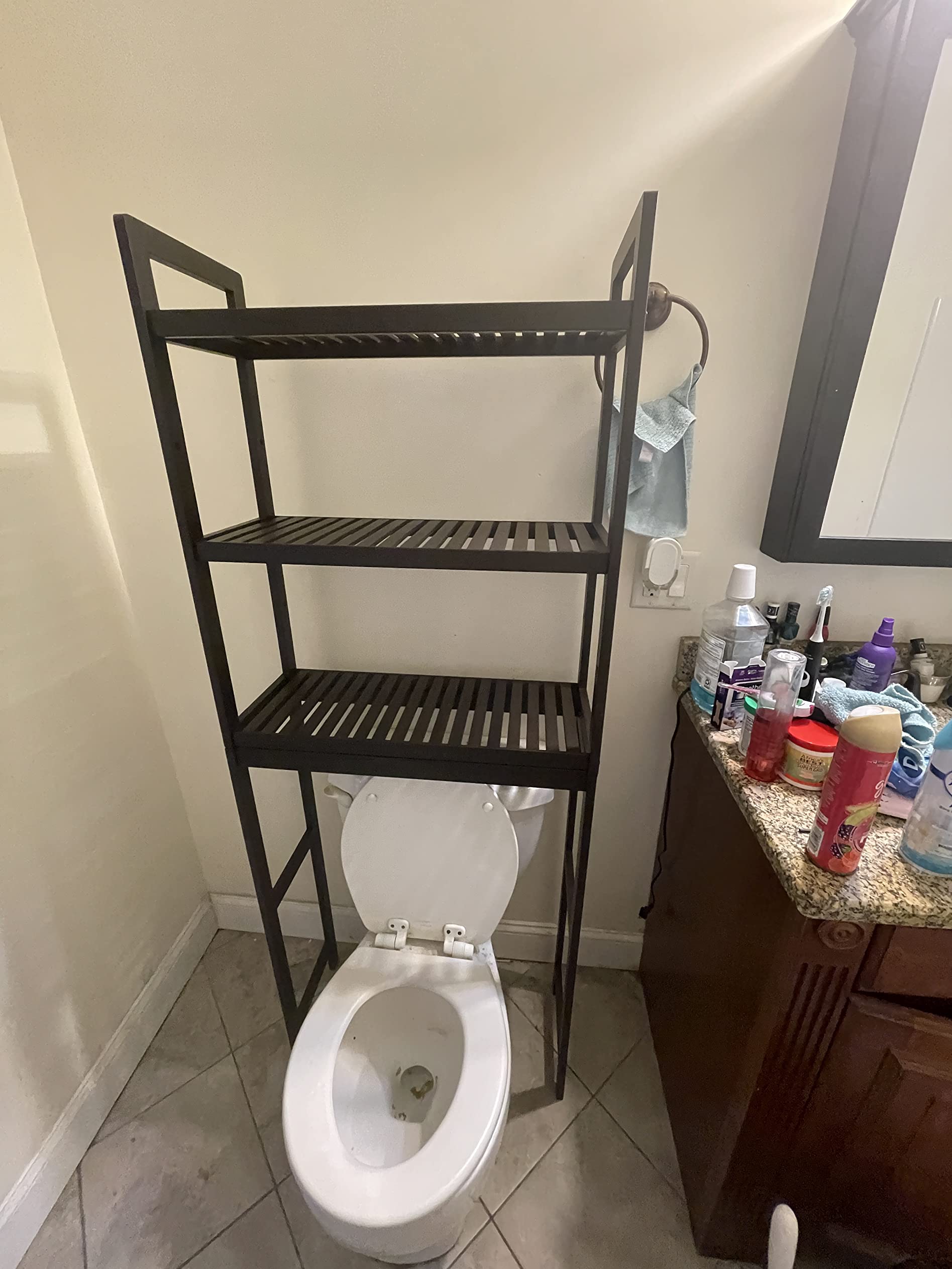 Over-the-Toilet Storage, 3-Tier Bamboo Bathroom Organizer with Adjustable Shelves, Multifunctional Toilet Rack - HWLEXTRA 