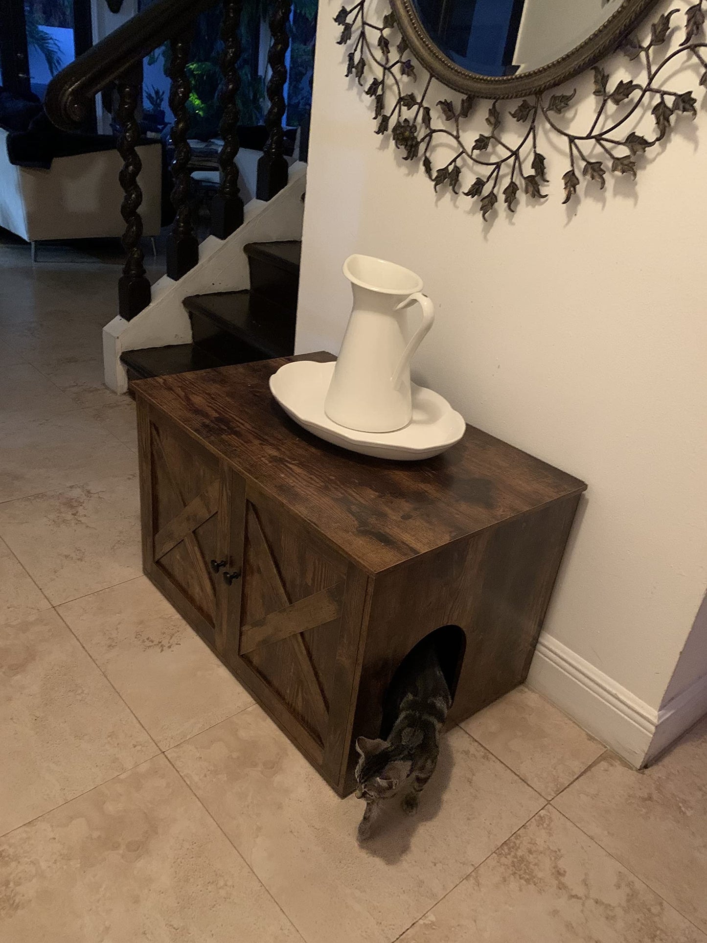 Hidden Cat Litter Box Enclosure, Wooden Cabinet Furniture, Cat Washroom with Doors, Indoor Cat House