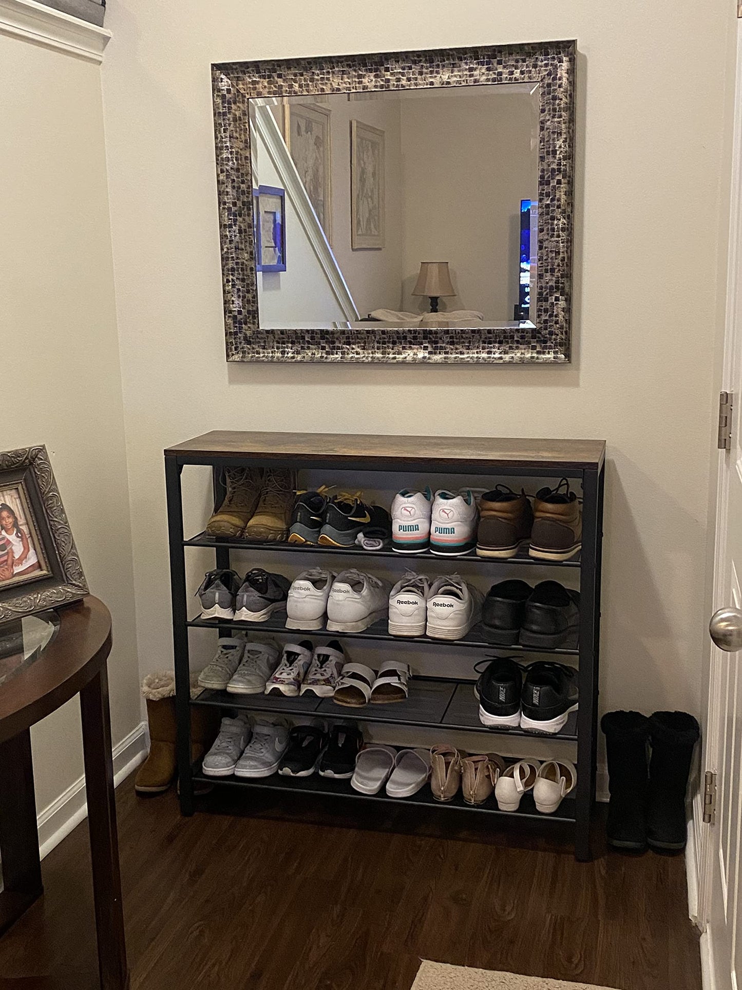 Shoe Rack, Shoe Organizer for Closet with 4 Mesh Shelves and Large Top for Bags