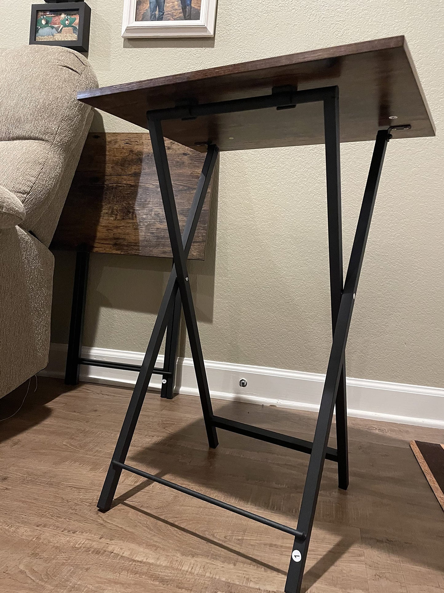 Foldable TV Tray Portable Wooden Snack Table for Livingroom, Tiny Desk, Set of 2