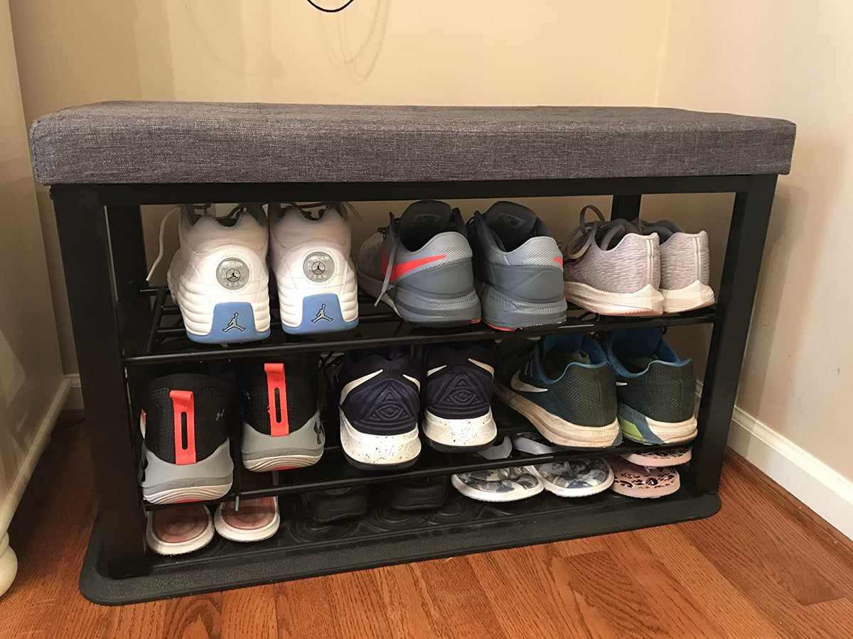 Shoe Bench, 3-Tier Shoe Rack for Entryway, Storage Organizer with Foam Padded Seat - HWLEXTRA 