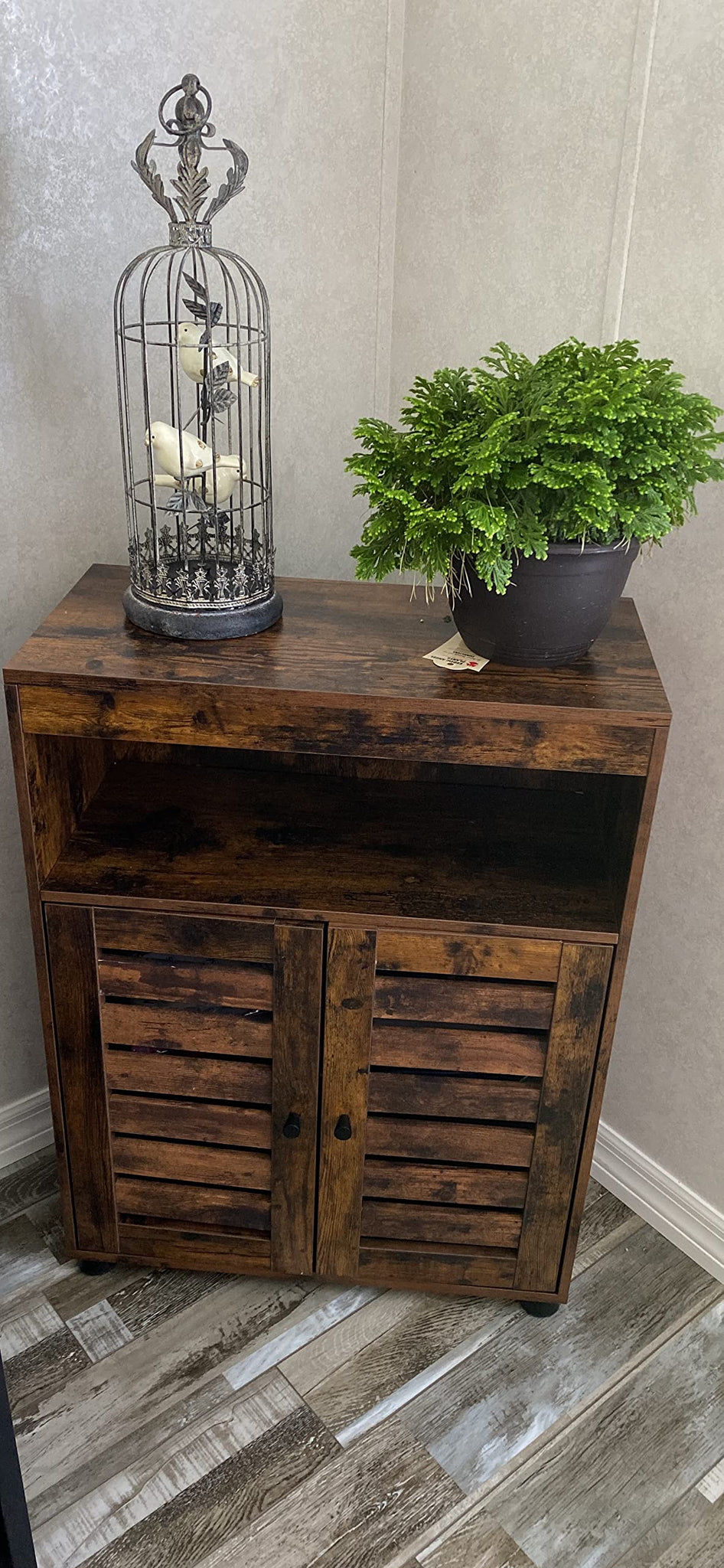 Bathroom Storage Cabinet, Cupboard with Louvered Doors, Rustic Design - HWLEXTRA 