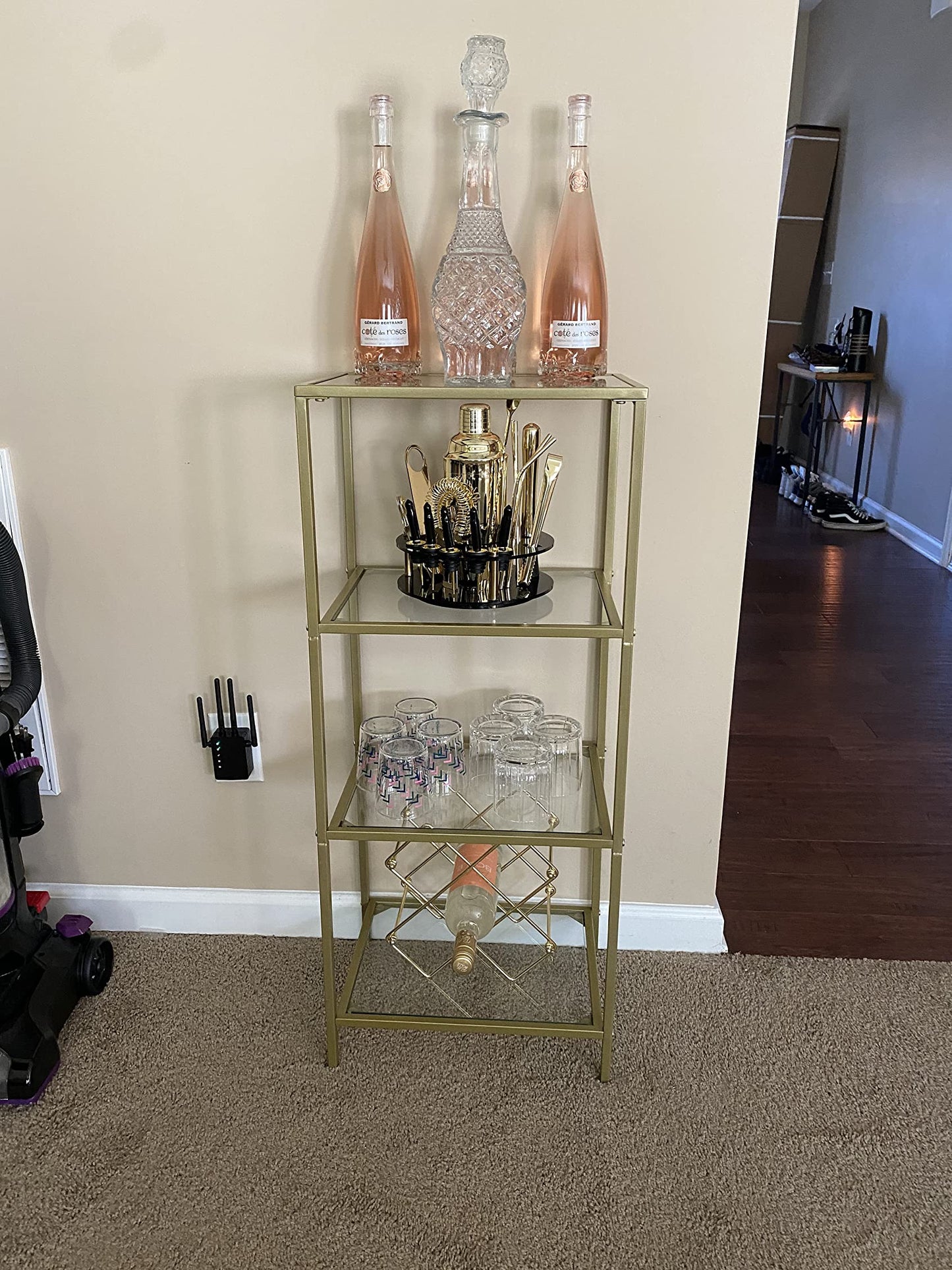 Gold Storage Shelf, Tempered Glass Storage Rack, 4-Tier Display Shelf - HWLEXTRA 