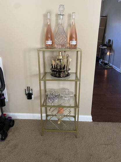 Gold Storage Shelf, Tempered Glass Storage Rack, 4-Tier Display Shelf - HWLEXTRA 