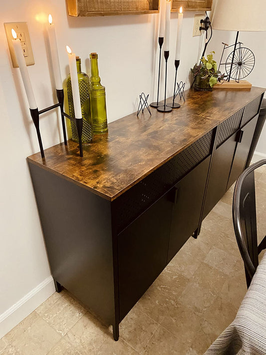 Storage Sideboard, Buffet Table with Adjustable Shelves, Floor Storage Cupboard - HWLEXTRA 