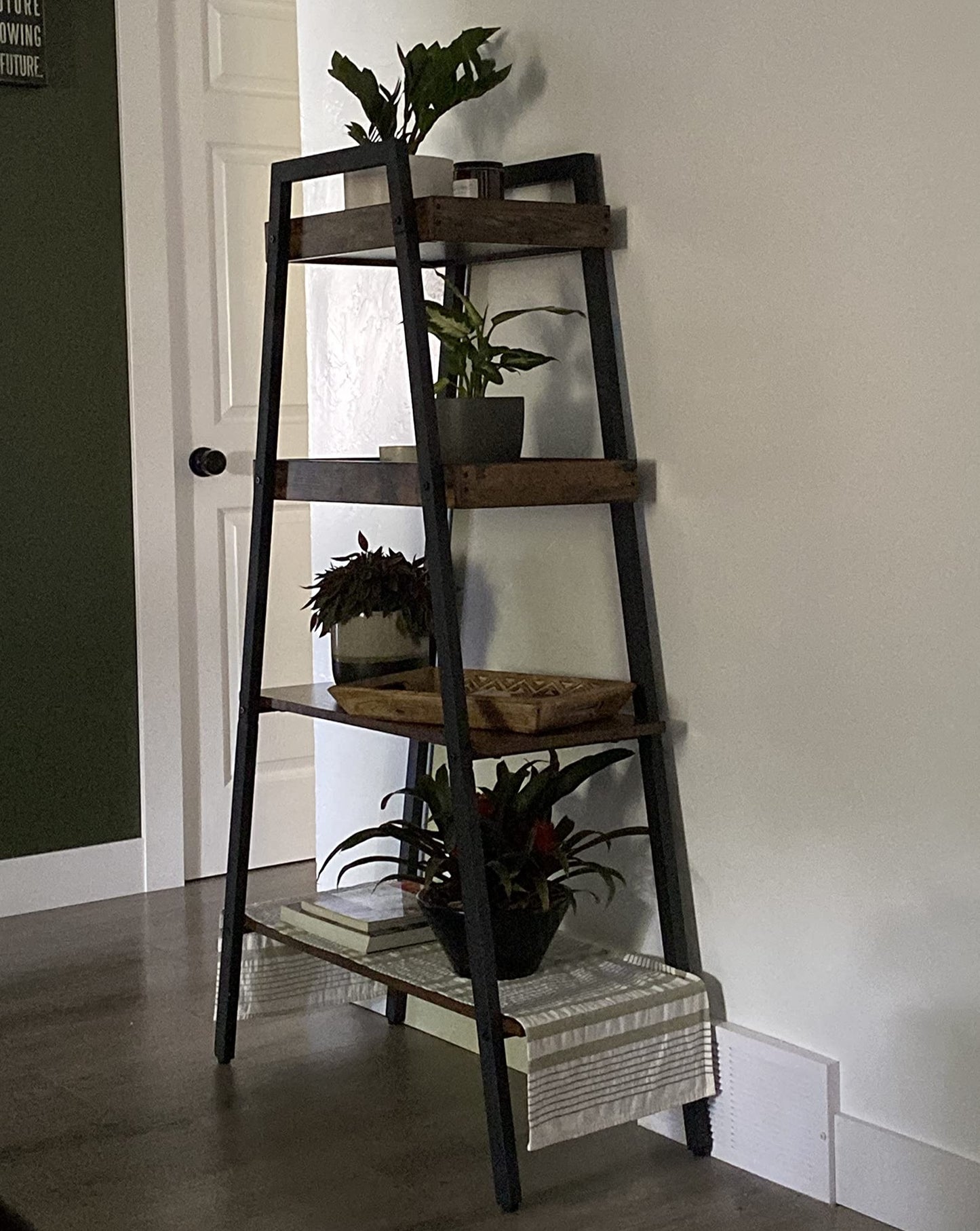 Ladder Shelf, 4 Tier Leaning Bookshelf Storage Bookcase Rack, Plant Stand