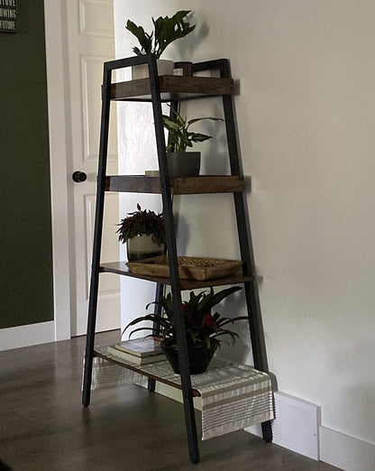 Ladder Shelf, 4 Tier Leaning Bookshelf Storage Bookcase Rack, Plant Stand