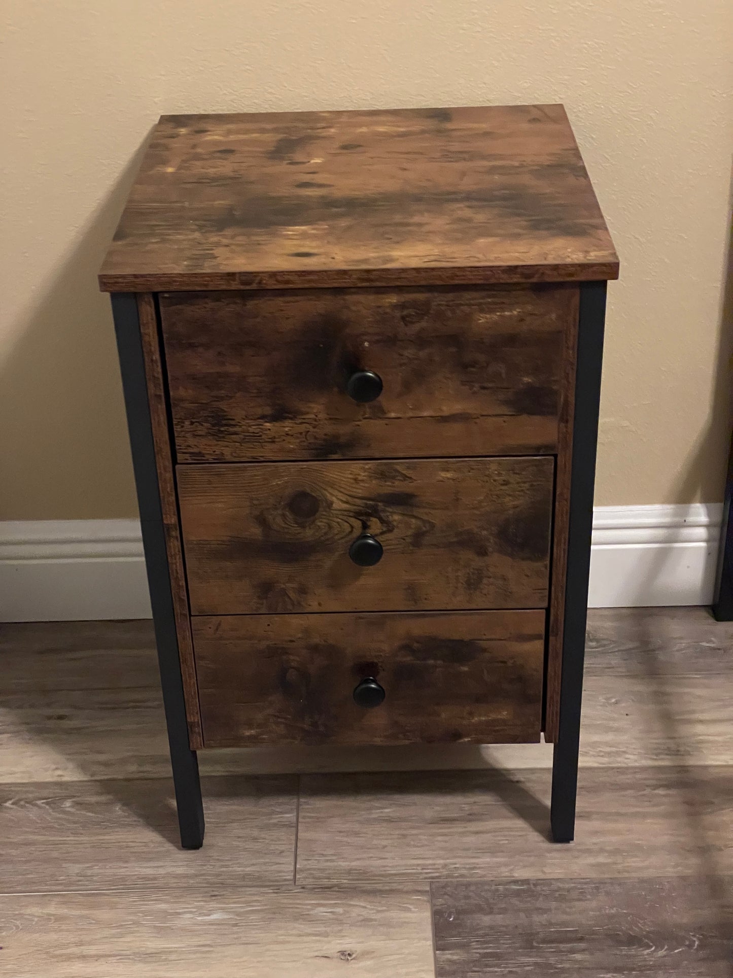 Set of 2 Nightstand, End Table with 3 Drawers and Storage Shelf, End Table
