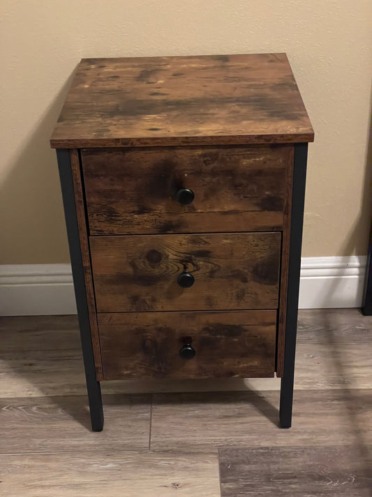 Set of 2 Nightstand, End Table with 3 Drawers and Storage Shelf, End Table