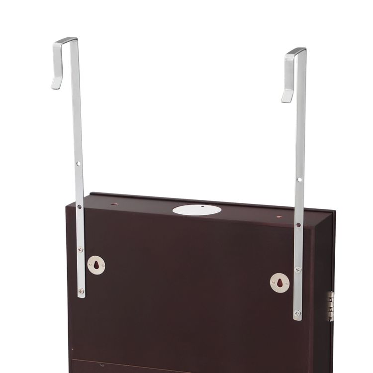 6 LEDs Jewelry Cabinet, Lockable Wall/Door Mounted Jewelry Armoire Organizer with Mirror and 2 Drawers - HWLEXTRA 