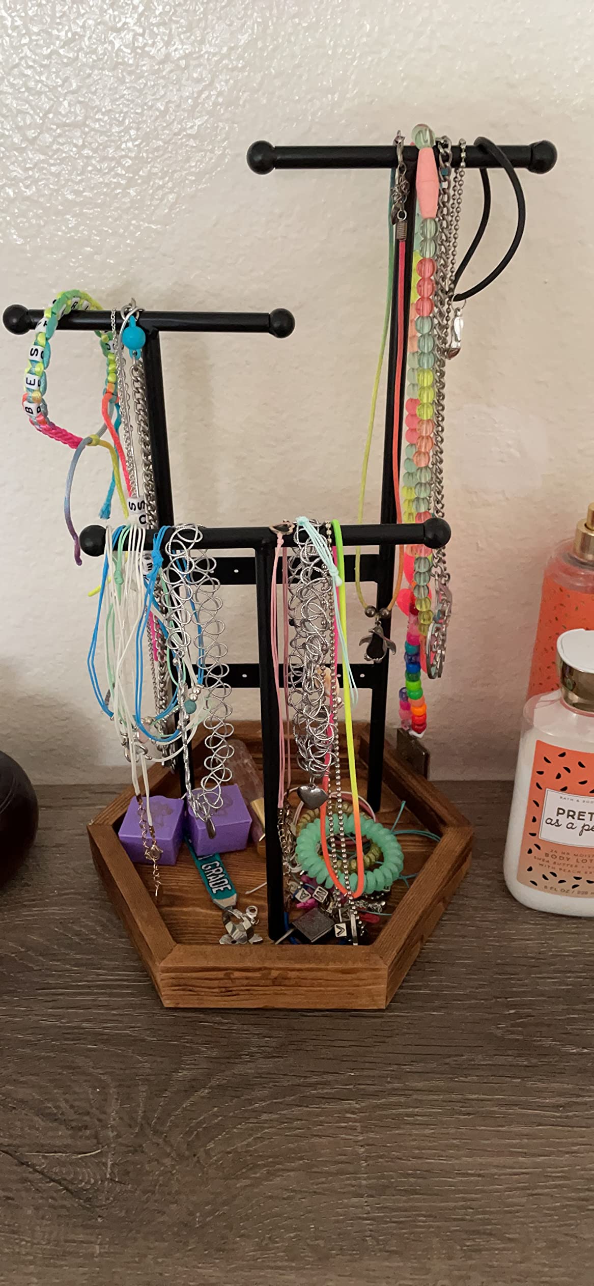 Jewelry Display Stand Holder, Metal and Wood Jewelry Tree, for Necklaces, Bracelets, Earrings, Studs, Rings