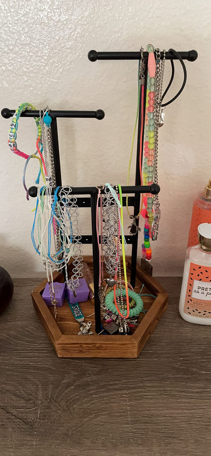 Jewelry Display Stand Holder, Metal and Wood Jewelry Tree, for Necklaces, Bracelets, Earrings, Studs, Rings