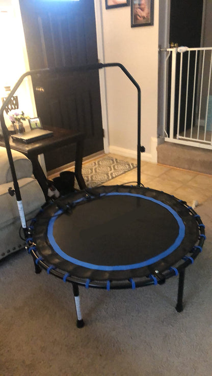40 Inches Mini Fitness Trampoline, Fitness Rebounder with Adjustable Handrail, Foldable Trampoline - HWLEXTRA 