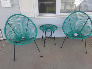 3-Piece Outdoor Seating Acapulco Chair, Modern Patio Furniture Set, Glass Top Table and 2 Chairs - HWLEXTRA 