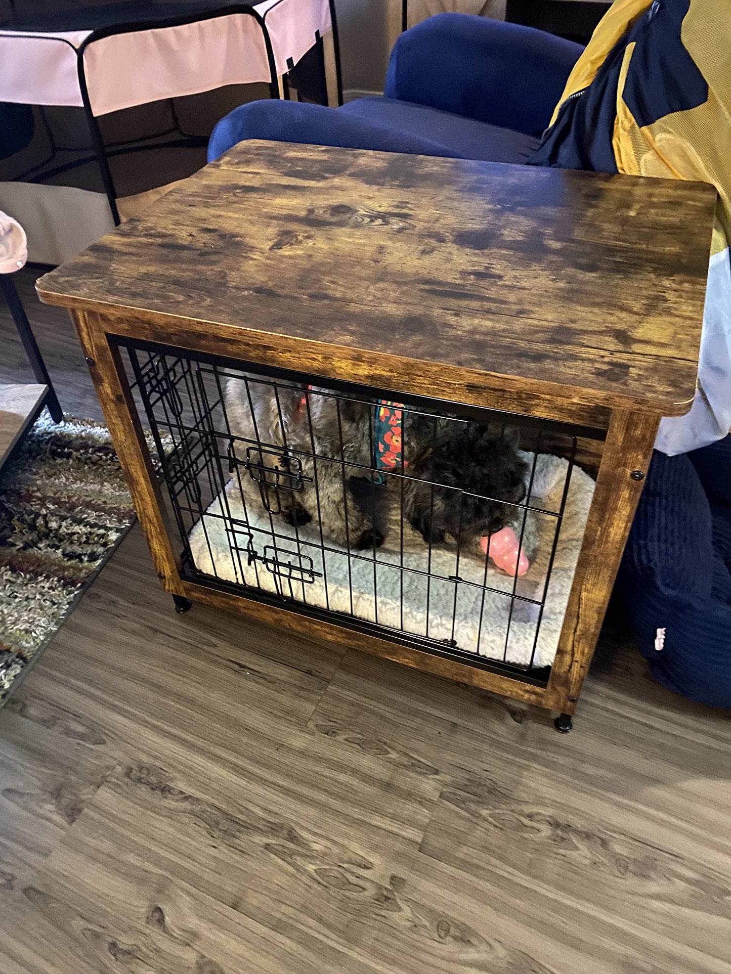 Wooden Dog Crate, Indoor Pet Crate End Table, Dog Furniture with Removable Tray - HWLEXTRA 