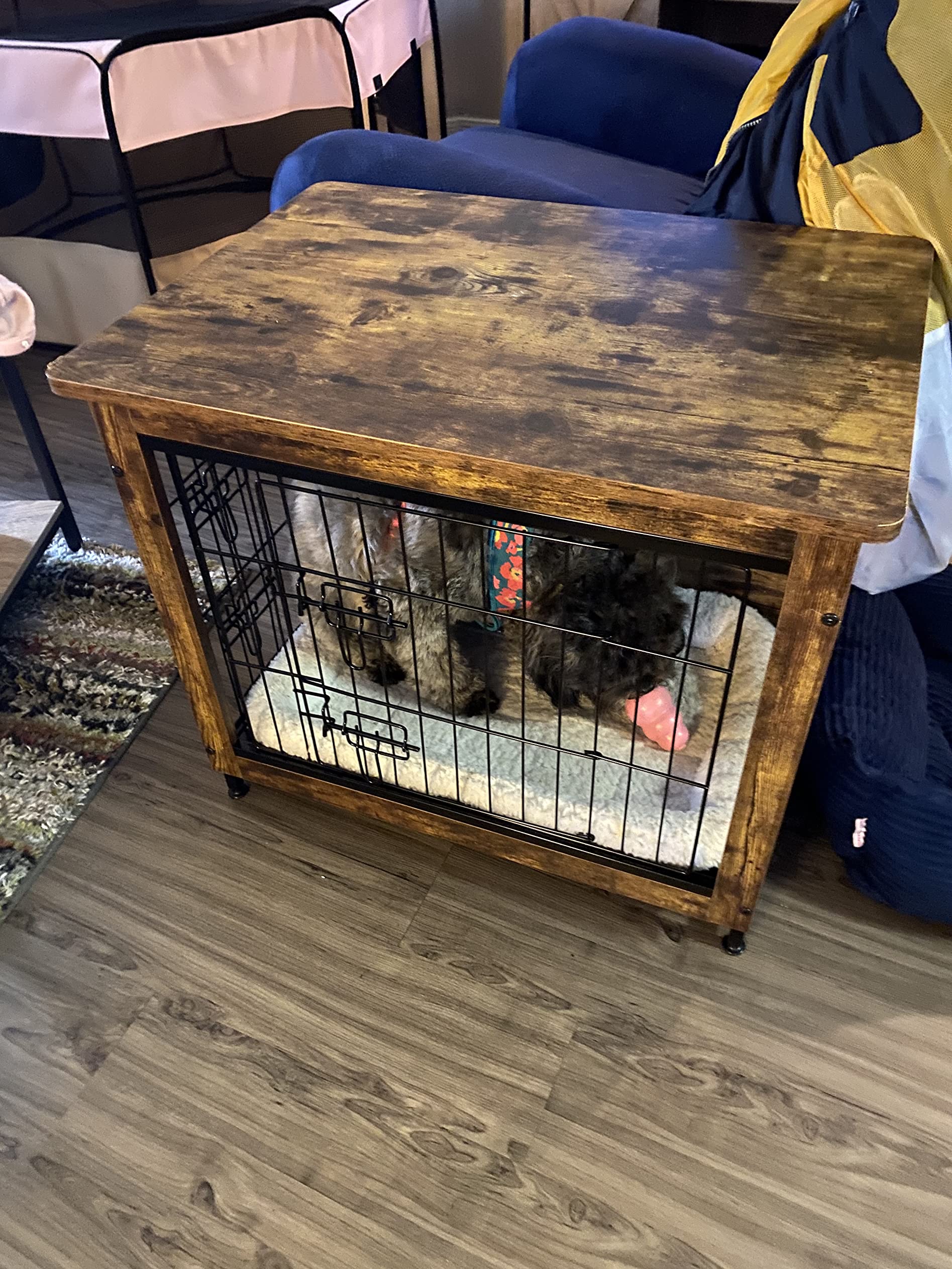 Wooden Dog Crate, Indoor Pet Crate End Table, Dog Furniture with Removable Tray - HWLEXTRA 