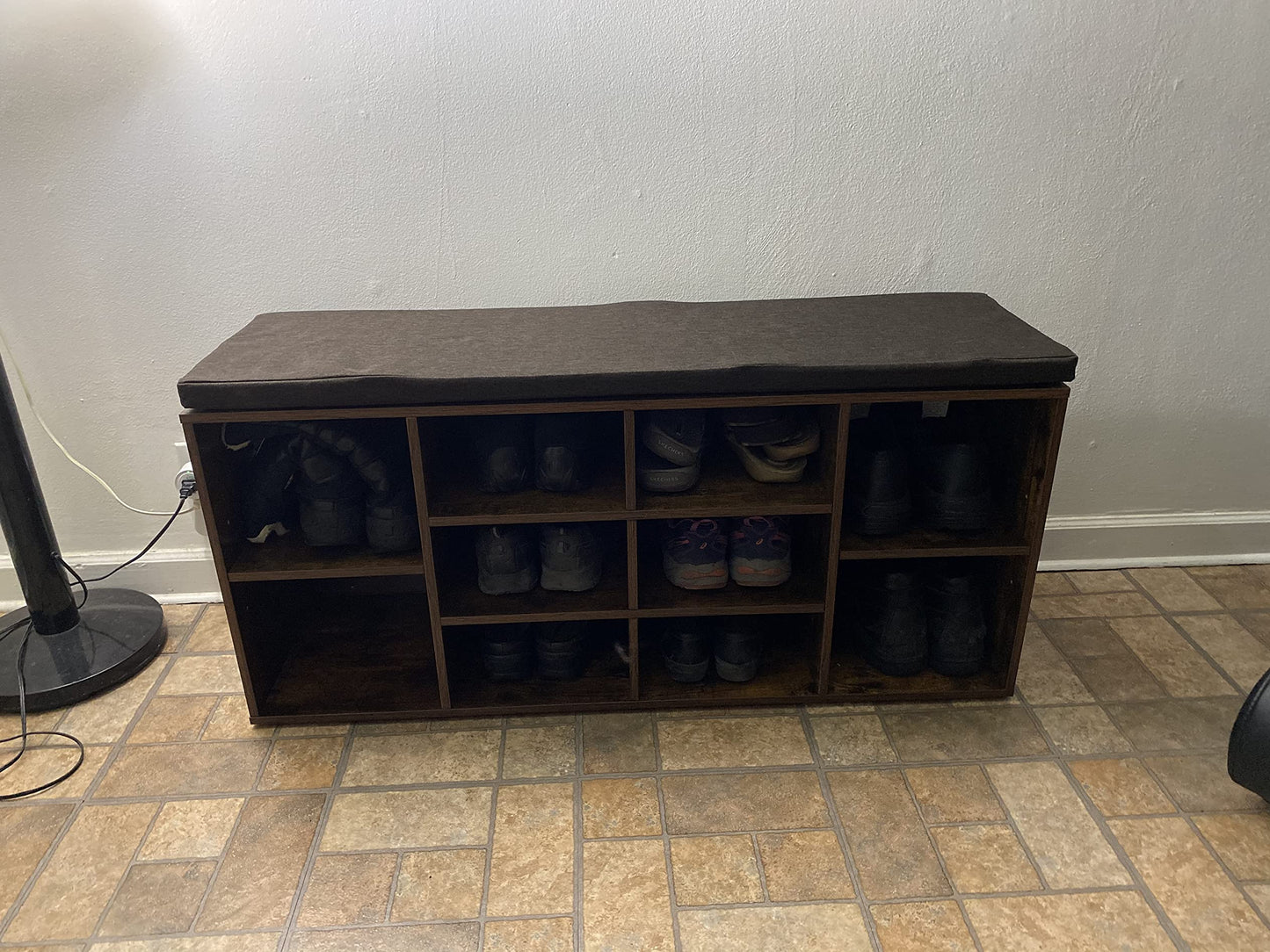 Cubbie Shoe Cabinet Storage Bench with Cushion, Adjustable Shelves, Holds up to 440lb - HWLEXTRA 