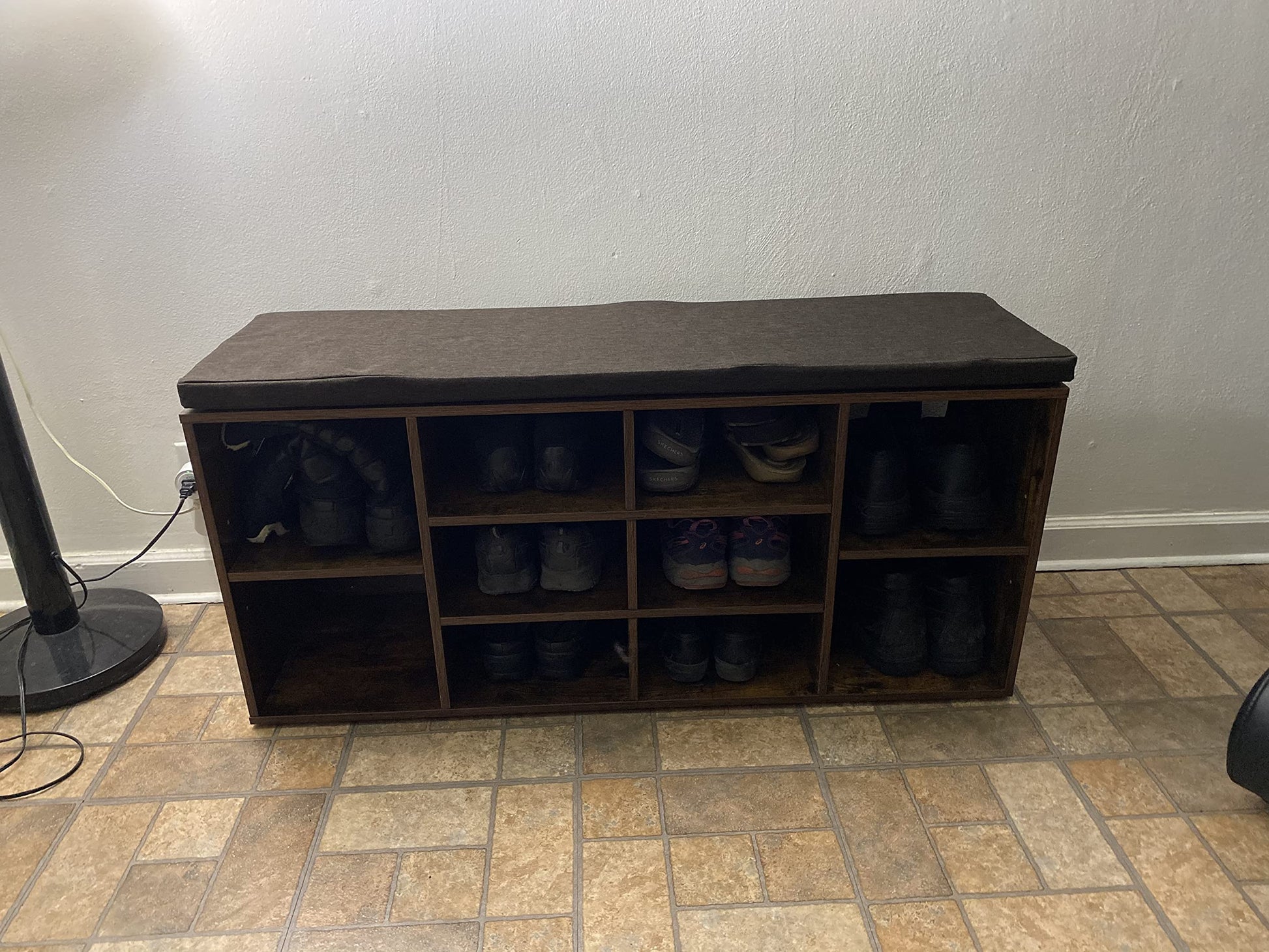 Cubbie Shoe Cabinet Storage Bench with Cushion, Adjustable Shelves, Holds up to 440lb - HWLEXTRA 
